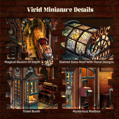 FUNPOLA LED 3D Puzzle - Interactive Magic Station Book Nook Kit | DIY Miniature Decor for Bookshelves