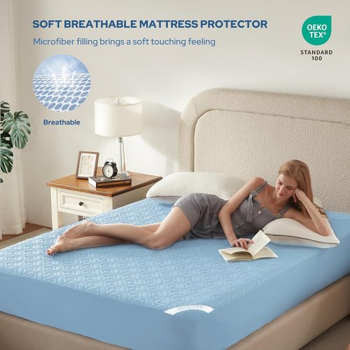 BEDLORE Waterproof Mattress Protector - King Size Deep Pocket Pad for Soft, Dirt-Proof Comfort | Sky Blue
