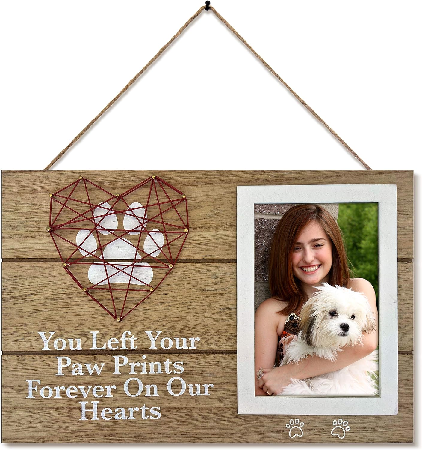 OakiWay Pet Memorial Picture Frame - 4x6 Paw Print Design | Heart Woven Remembrance Gift