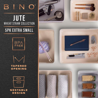 BINO Woven Plastic Basket - Stylish Home Organization | XS Natural Grey, 5-Pack | Jute Collection