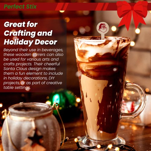 Perfect Stix - Cocktail 6 R- Santa Claus-50 6" Wooden Cocktail/Drink Stirrers with Santa Claus Pack of 50ct