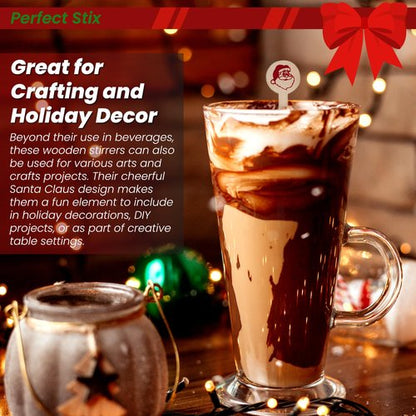 Perfect Stix - Cocktail 6 R- Santa Claus-50 6" Wooden Cocktail/Drink Stirrers with Santa Claus Pack of 50ct