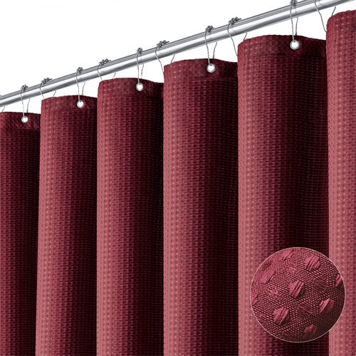 Dynamene Stall Shower Curtain - 60 inch Waffle Weave Heavy Duty Thick Fabric Shower Curtains for Bathroom, Weighted Hotel Spa Luxury Cloth Bath Curtain Set with 10 Plastic Hooks, 60x72, Burgundy