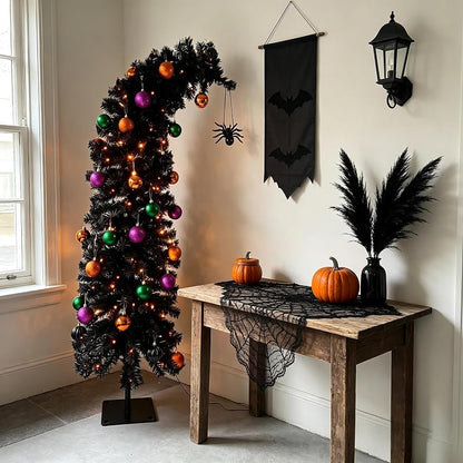 5ft Prelit Black Halloween Tree with 100 Orange Lights - Variation Black+5ft