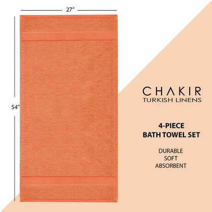 Chakir Turkish Linens | Hotel & Spa Quality 100% Cotton Premium Turkish Towels | Soft & Absorbent (4-Piece Bath Towels, Coral)