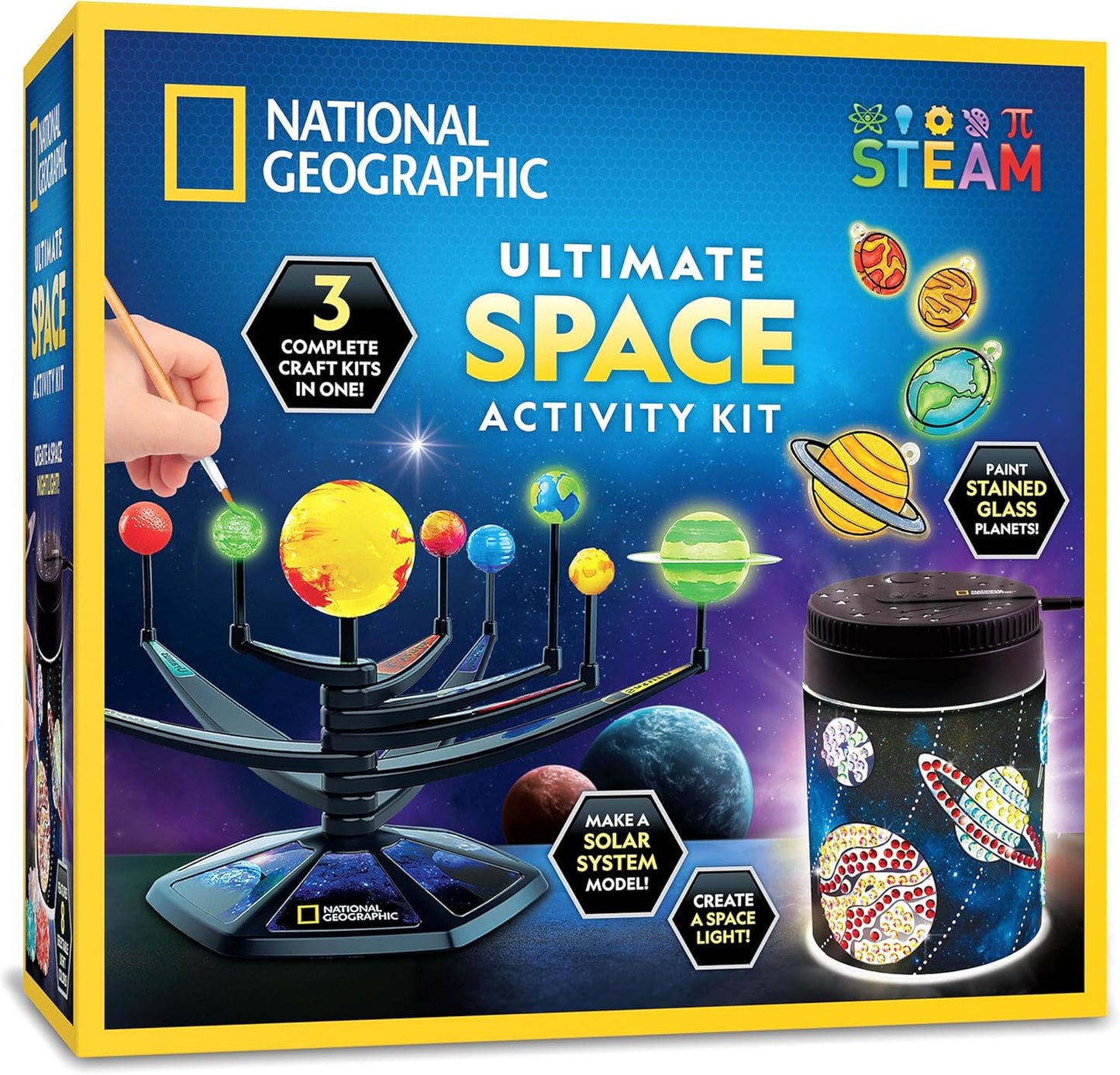 National Geographic Ultimate Space Activity Kit - Glow-in-the-Dark Solar System Model & Diamond Painting Set for Kids