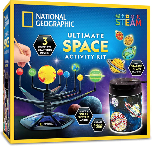 National Geographic Ultimate Space Activity Kit - Glow-in-the-Dark Solar System Model & Diamond Painting Set for Kids