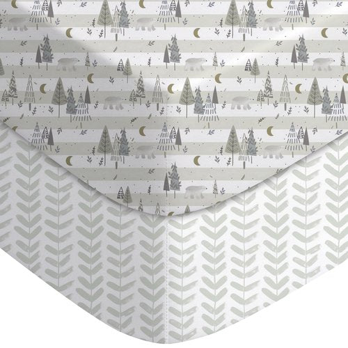 Yoofoss Baby Pack and Play Sheets 2 Pack for Boys and Girls - 38x26 Mini Crib Sheets Fitted Neutral Compatible with Graco Pack n Play Mattress,Ultra Soft Breathable Microfiber Forest Bear
