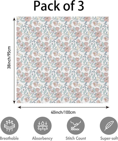 Skiennix Muslin Swaddle Blankets - 3 Pack Soft & Breathable Receiving Blankets | Large 38 x 40 Inches, Cute Flower Design