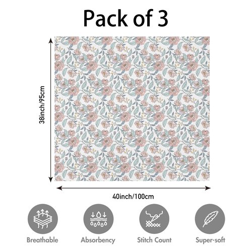Muslin Swaddle Blankets for Newborn, 3 Pack Breathable Soft Receiving Blanket, Large 38 x 40 inches Swaddle Wrap Burping Clothes, Essentials Infant Shower Items, Toddler Gift (Cute Flower)