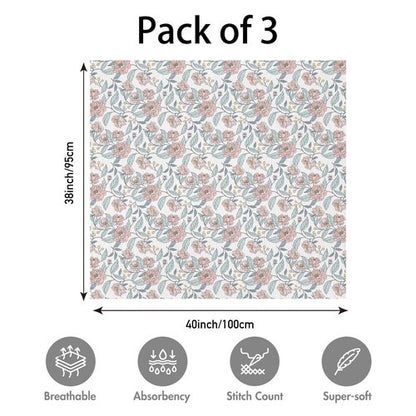 Muslin Swaddle Blankets for Newborn, 3 Pack Breathable Soft Receiving Blanket, Large 38 x 40 inches Swaddle Wrap Burping Clothes, Essentials Infant Shower Items, Toddler Gift (Cute Flower)