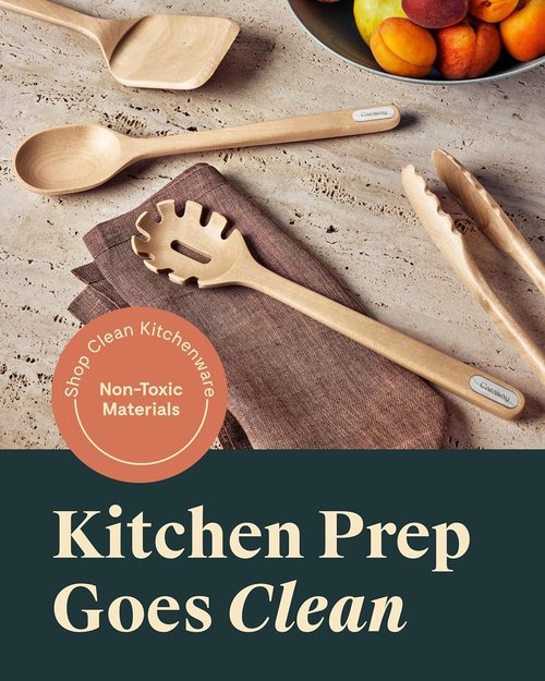 Caraway Wooden Utensil Set | 5-Piece Eco-Friendly Cooking Tools - Spoon, Server, Scraper, Spatula & Tongs - FSC-Certified Birch Wood