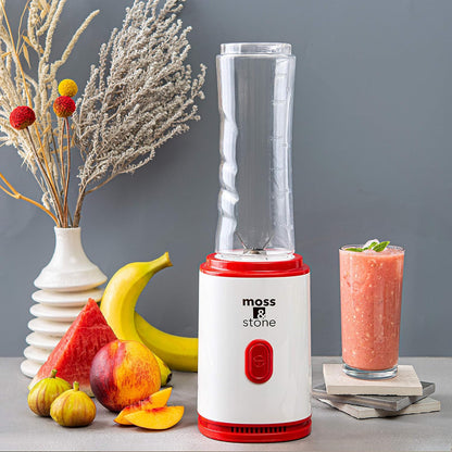 Moss & Stone Single Serve Blender - Compact 20 Oz Design in White & Red for Easy Blending