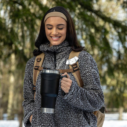 TOURIT 40 oz Insulated Tumbler - Handle & Straw with 3-in-1 Sip Lid | Keeps Drinks Cold for 34H or Hot for 10H - Black