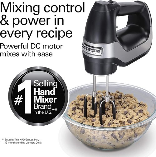 Hamilton Beach Professional 7-Speed Hand Mixer - High-Performance DC Motor, SoftScrape Beaters, Matte Black