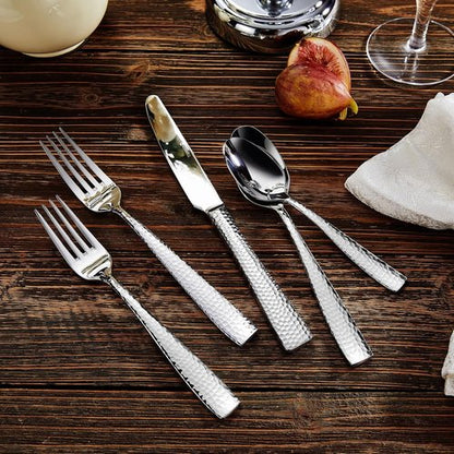 KEAWELL Premium Hammered Silverware Set - 18/10 Stainless Steel, Service for 4/8/12, Dishwasher Safe