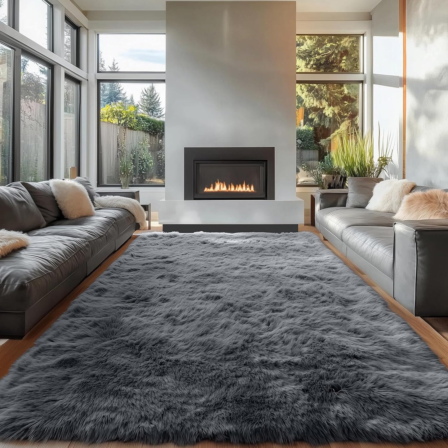 OLANLY Large Area Rug - Soft Fluffy Shaggy Carpet for Living Room & Bedroom | 6x9 ft, Grey