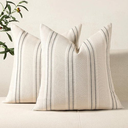 Hckot Throw Pillow Covers - Set of 2 Textured Linen Striped Decorative Cushions | 20x20 Inches, Grey