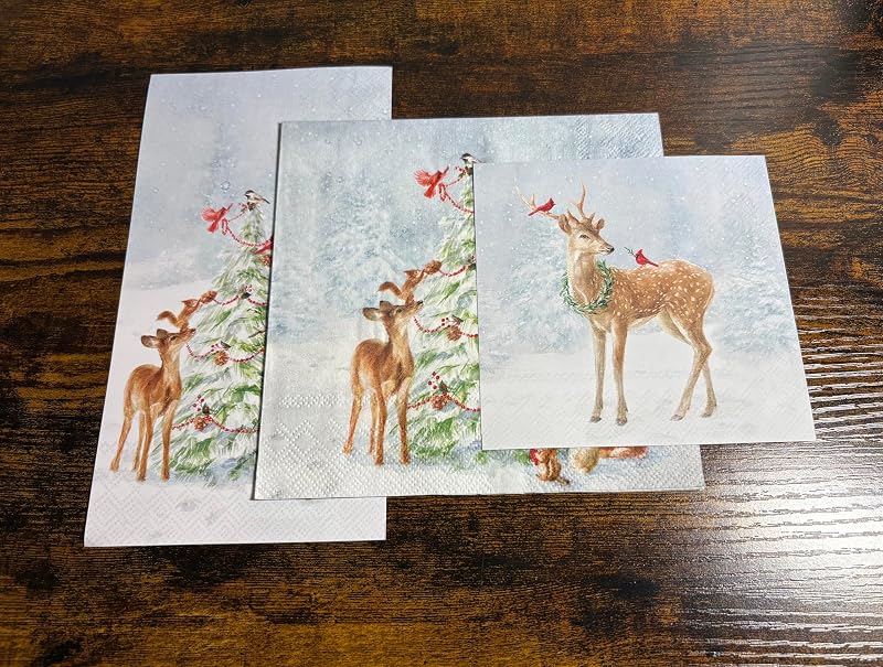IHR Deer in Snow 5" x 5" 3-Ply Cocktail Napkins, 20-Count – Blue Christmas Table Decor