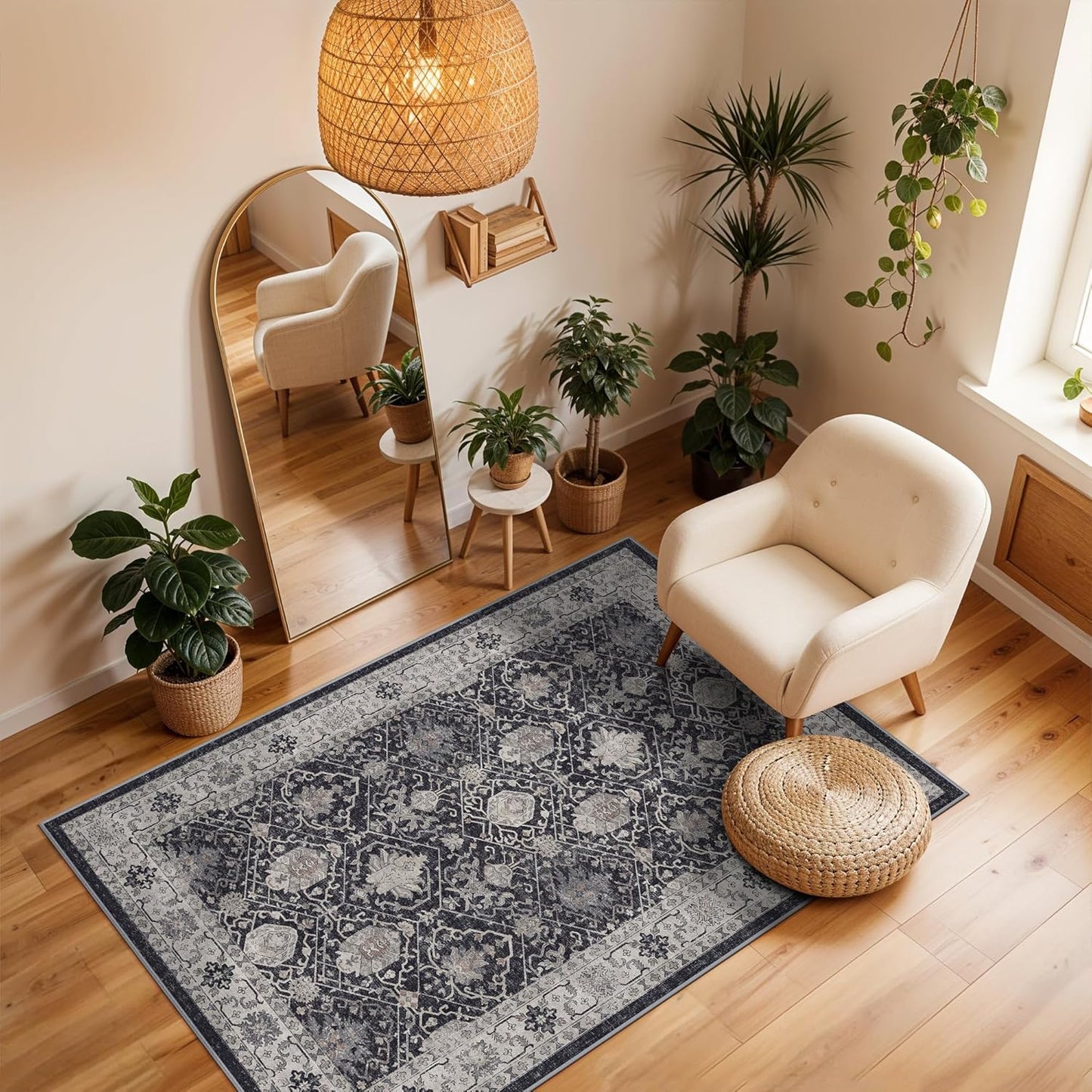Skiennix Washable 3x4 Entryway Area Rug - Ultra Soft, Anti-Slip Low Pile Carpet for Indoor Use | Black