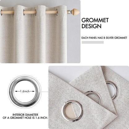 MIULEE 100% Blackout Linen Textured Curtains - Thermal Insulated Ivory Drapes | 52 x 120 Inch (2 Panels)