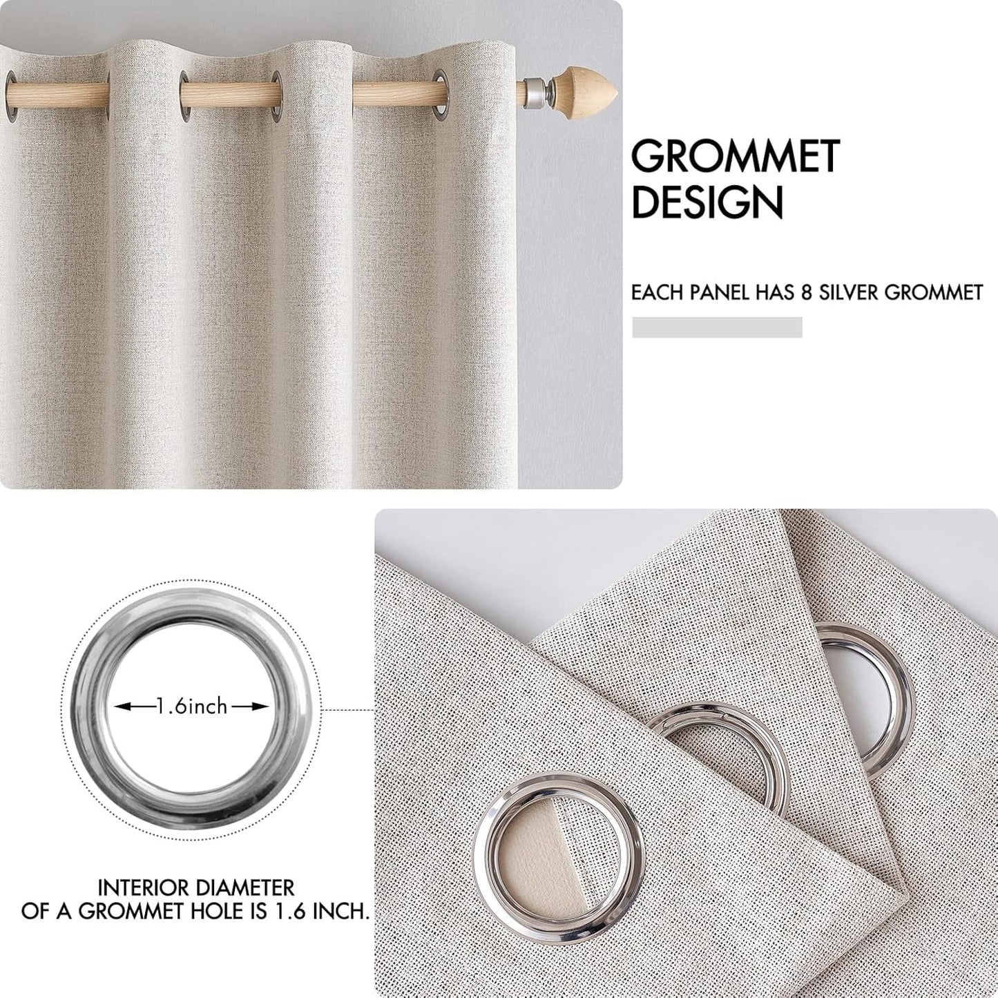 MIULEE Blackout Linen Textured Curtains - Thermal Insulated Room Darkening Drapes, Ivory, 42 x 90 Inch (2 Panels)