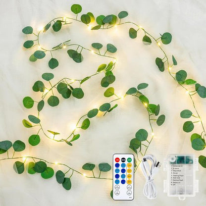 Eucalyptus Garland with 40 LED Fairy Lights - Lighted Greenery Vine with Remote & Timer, IP44 for Home Decor