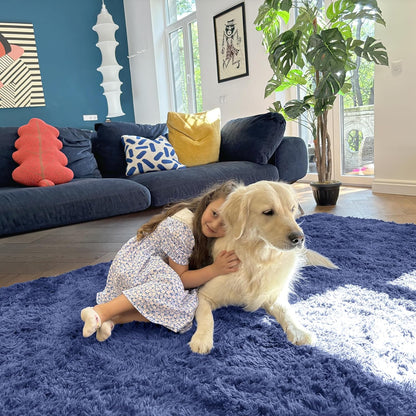 OLANLY Small Bedside Rug - Soft, Machine Washable Shaggy Throw Rug for Bedroom | Denim Blue