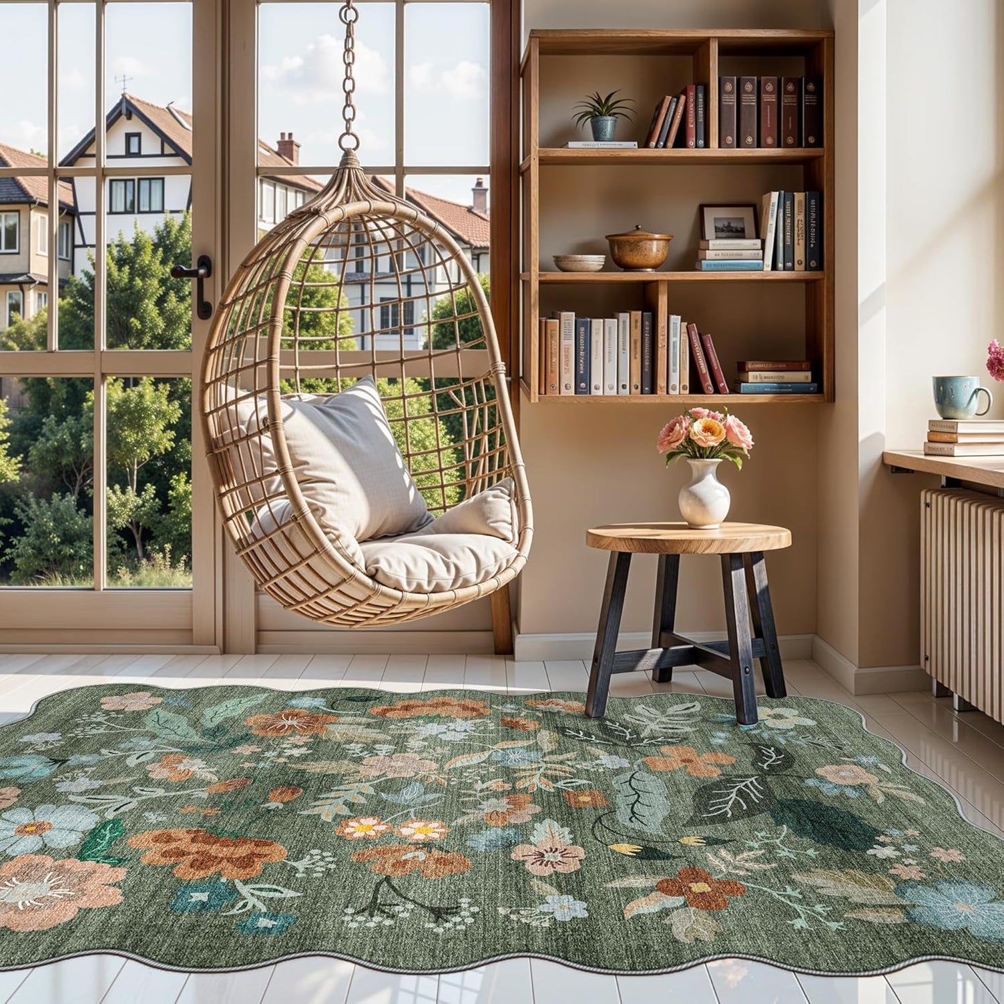 Skiennix 4x6 Living Room Area Rug - Washable Floral Design | Non-Slip & Non-Shedding Carpet for Kids Room