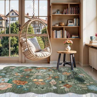 Skiennix 4x6 Living Room Area Rug - Washable Floral Design | Non-Slip & Non-Shedding Carpet for Kids Room