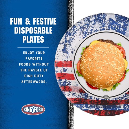 Kingsford Heavy Duty Paper Plates - Patriotic American Flag Design | 10 Inch, 35 Count for BBQs & Parties
