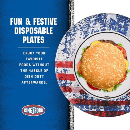 Kingsford Heavy Duty Paper Plates - Patriotic American Flag Design | 10 Inch, 35 Count for BBQs & Parties