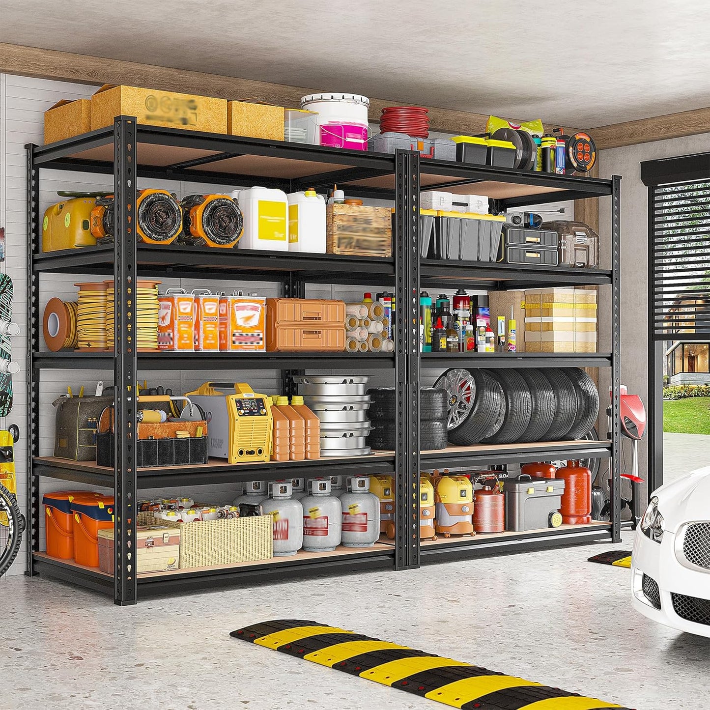 REIBII 5-Tier Heavy Duty Storage Shelves - Adjustable Metal Shelving Unit for Garage, Basement, Kitchen | 72" H x 35.55" W x 16" D, Black