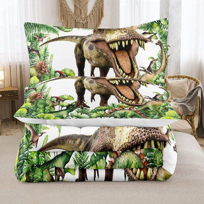 Bodhi Boys Dinosaur Bedding Set Queen - Matching Pillowcase, Green Kids & Teens Comforter Set