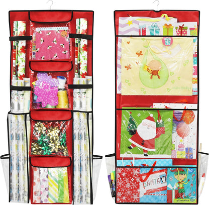 Simple Houseware Double-Sided Gift Wrap Organizer - Red Storage Pockets (Set of 1)