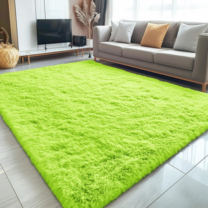 OLANLY Large 5x7 Machine Washable Area Rug - Soft Fluffy Shaggy Carpet for Living Room & Bedroom | Lime Green