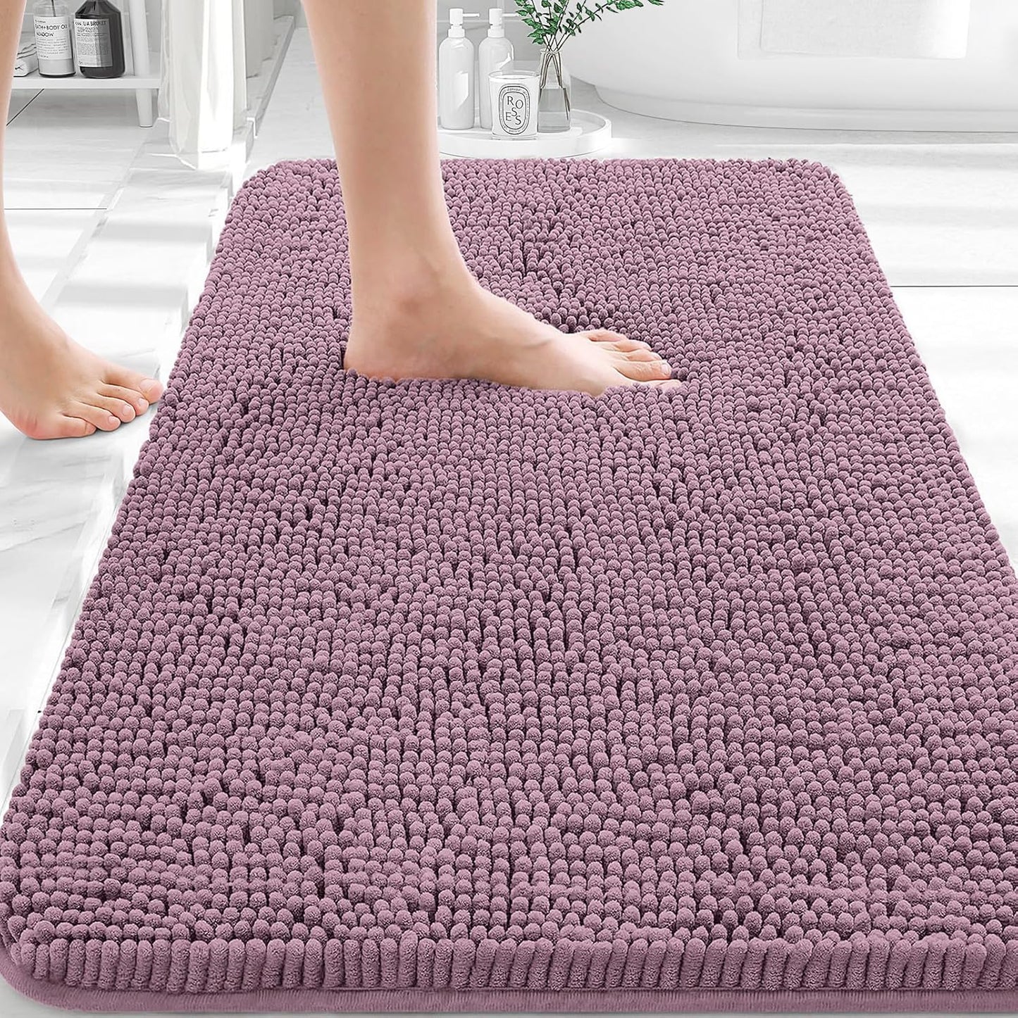 OLANLY Bathroom Rugs - Extra Soft Chenille Bath Mats with Rubber Backing | Quick Dry, 30x20, Deep Plum