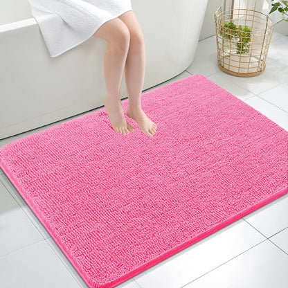 OLANLY Large Bath Rugs - Extra Soft Chenille with Rubber Backing | Quick Dry & Machine Washable - Hot Pink 40x32