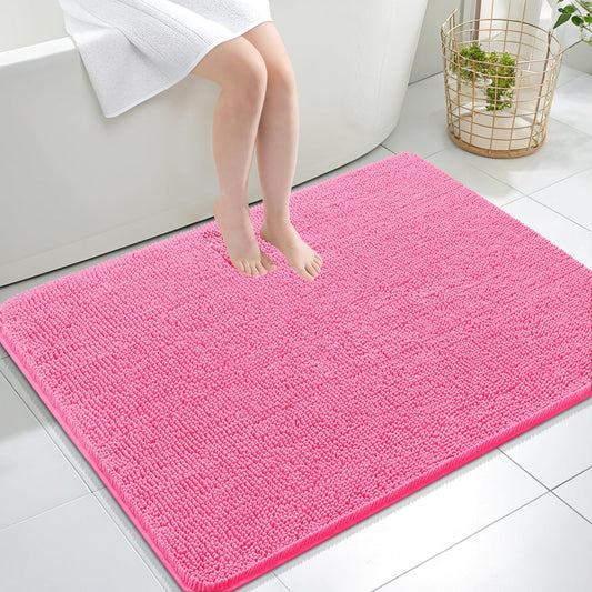 OLANLY Large Bath Rugs - Extra Soft Chenille with Rubber Backing | Quick Dry & Machine Washable - Hot Pink 40x32