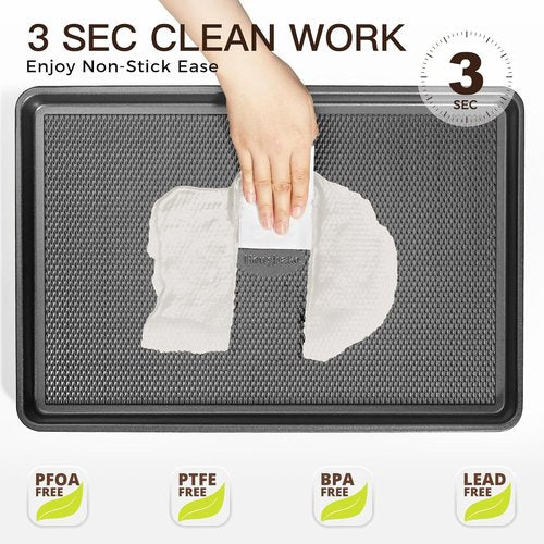 HONGBAKE Nonstick Cookie Sheets - Set of 3 Baking Pans with Diamond Texture, Dark Grey, 57% Thicker Carbon Steel