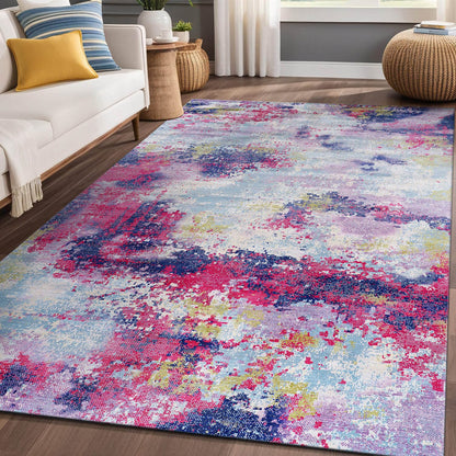LuuL Home Non Slip Rugs 5x7 Modern Abstract Easy Silk Rubber Backing Soft Area Rug for Living Room Easy to Clean Non Shedding Kitchen for Bedroom Indoor Carpet (Lilac - Purple, 5x7)