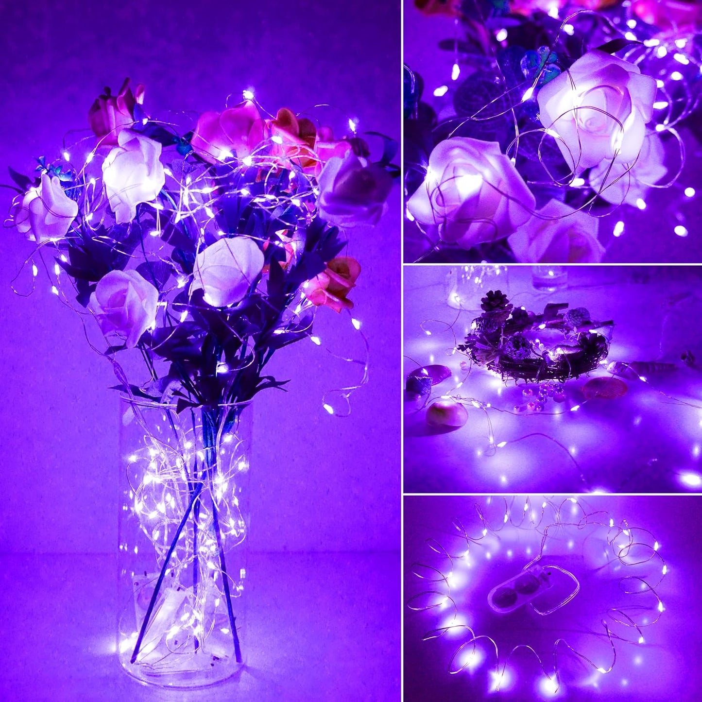 SunKite 20 LED Purple Fairy String Lights - Battery Operated, Waterproof 6.6 Feet | Perfect for DIY Decor & Parties