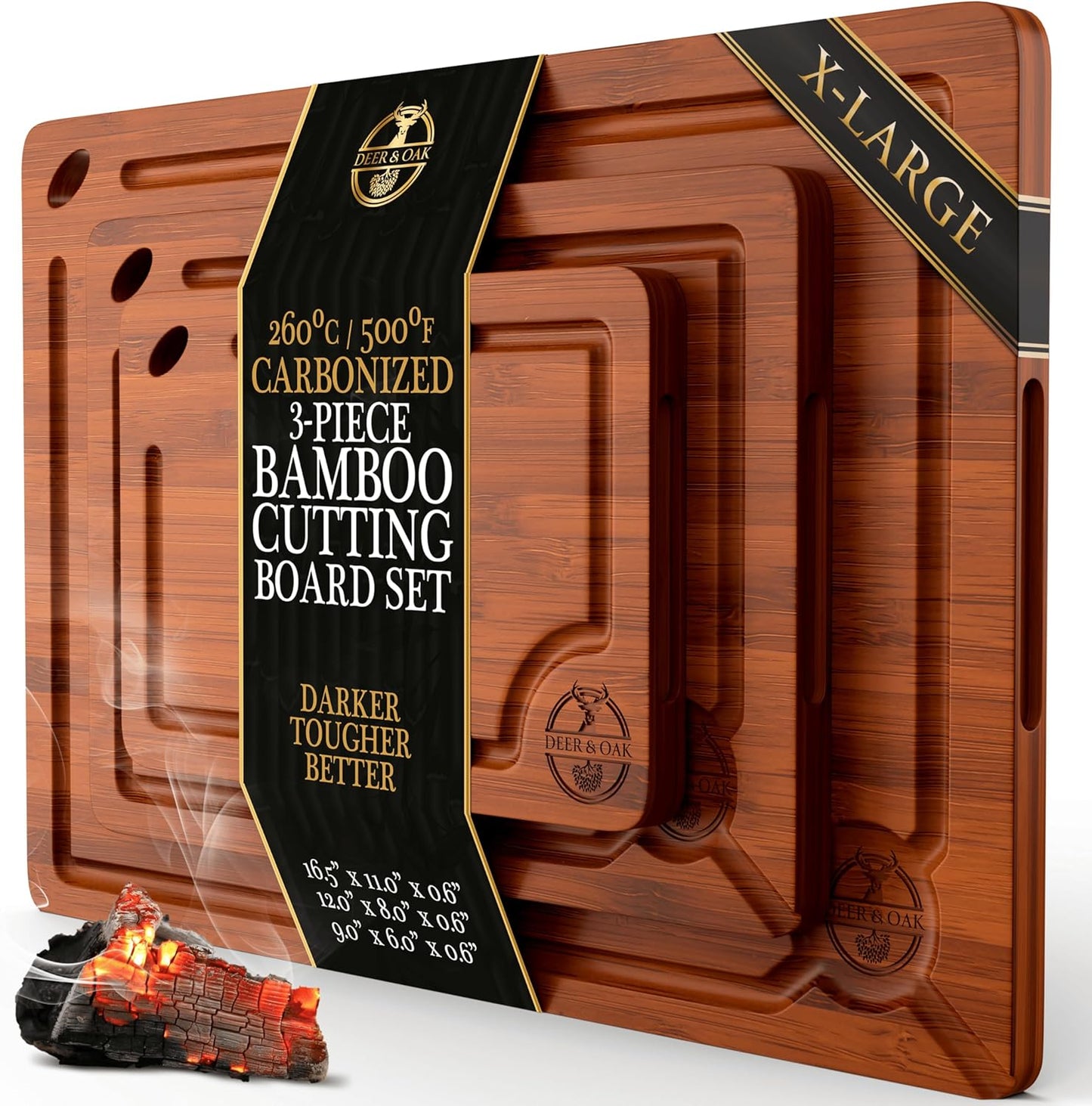 Skiennix 3-Piece Bamboo Cutting Board Set - Eco-Friendly, Pre-Oiled & Non-Toxic | Perfect for Kitchen Use