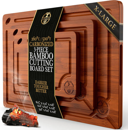 Skiennix 3-Piece Bamboo Cutting Board Set - Eco-Friendly, Pre-Oiled & Non-Toxic | Perfect for Kitchen Use