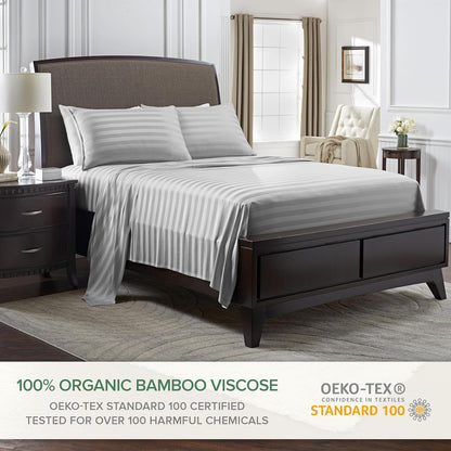 Pure Bamboo Full Bed Sheet Set - 100% Organic Viscose, Luxuriously Soft & Cooling | Jacquard Silver, 2-Year Quality Promise