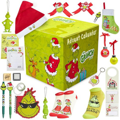 Grinch Advent Calendar 2025 - 24 Days of Christmas Countdown with Santa Hat & Socks | Perfect Holiday Decor for Women & Teens