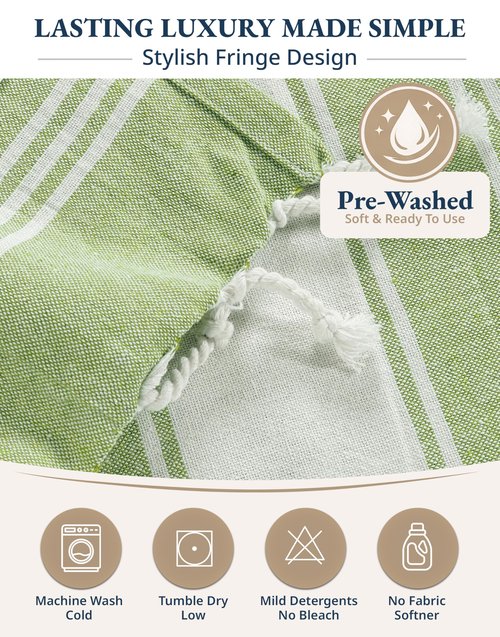 LANE LINEN Turkish Beach Towel 2 Pack, Oversized Beach Towel 39"x71", Lightweight Beach Essentials for Women, Large Pool Towel, Absorbent & Quick Dry, Sand Free Beach Towel - Jade Lime