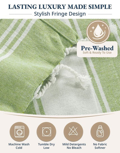 LANE LINEN Turkish Beach Towel 2 Pack, Oversized Beach Towel 39"x71", Lightweight Beach Essentials for Women, Large Pool Towel, Absorbent & Quick Dry, Sand Free Beach Towel - Jade Lime