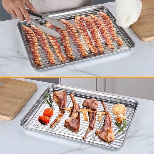 Homikit Baking Half Sheet - Stainless Steel Cookie Sheet with Rack | 18" x 13" Nonstick Oven Tray