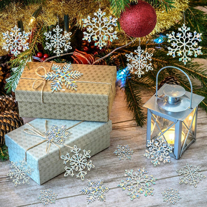 Skiennix Christmas Ornaments - 36 Pack Iridescent Snowflake Decorations for Holiday Parties